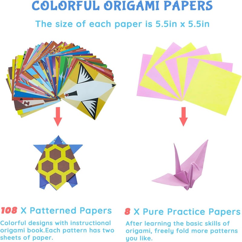 NISCHA Origami Kit for Kids Ages 5-16, 108 Sheets with 54 Patterns & Instruction Book | Origami Paper Kit for Beginners & Advanced | Arts & Crafts Toys for Girls & Boys Ages 8-12 | Birthday & Christmas Gifts - Image 4